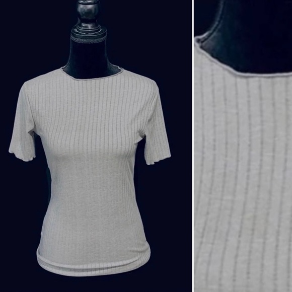 Grey, ribbed, short sleeve top - Picture 5 of 5